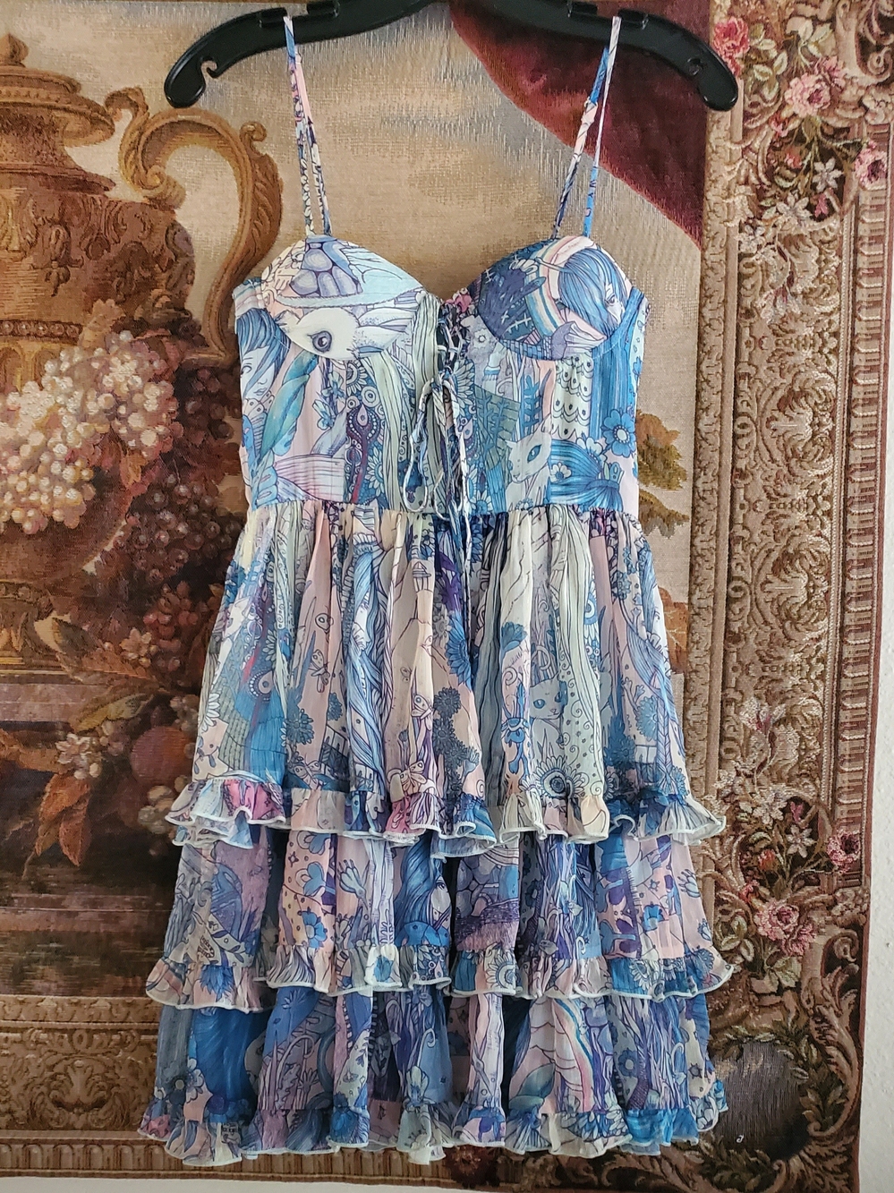 Cider Blue & Cream Tiered Ruffle Mini Dress